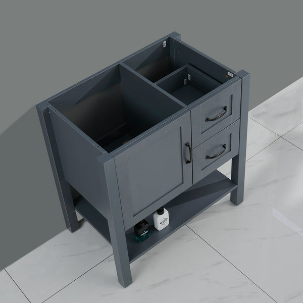 English Elm 30in Dark Hydron Blue Bathroom Vanity w/ Marble Pattern Top, Soft-Close Hinges, Bronze Handles W122346708