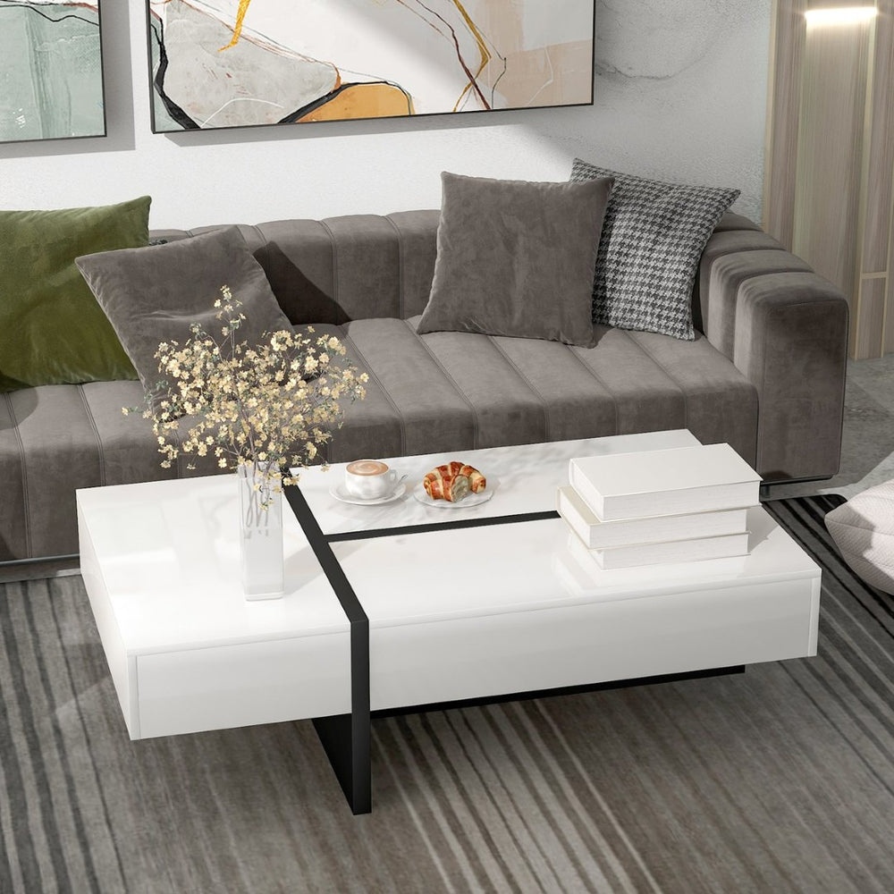 English Elm On-trend Gloss Rectangular Coffee Table with Drawer Black White Living Room WF292142AAK