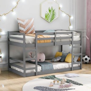English Elm Twin Over Bunk Bed Solid Pine Frame Gray Finish Full Guardrail Kids Room N708P251018E