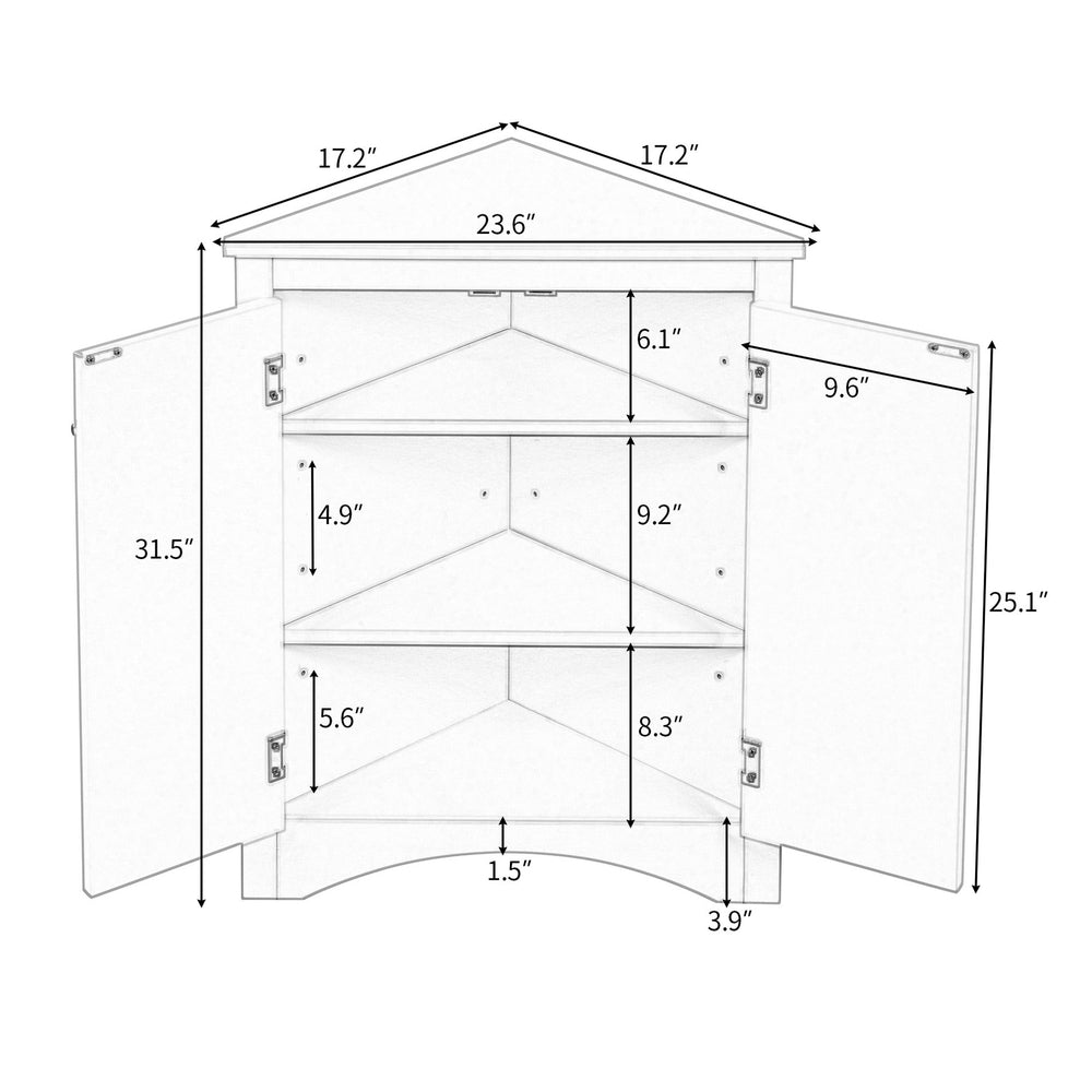 English Elm Grey Triangle Corner Cabinet with Adjustable Shelves, Freestanding Modern MDF Storage for Home WF291467AAE