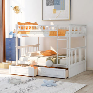 English Elm Full Over Bunk Bed Convertible Pine Frame with Storage Drawers for Kids Rooms White GX000241AAK