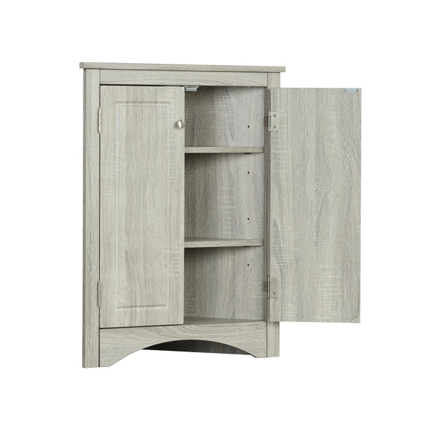 English Elm Oak Triangle Corner Cabinet with Adjustable Shelves, Freestanding Oak Storage for Bathroom & Kitchen WF291467AAL