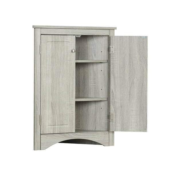 English Elm Oak Corner Floor Cabinet Triangular Freestanding Storage with Adjustable Interior Shelves N725P334664L