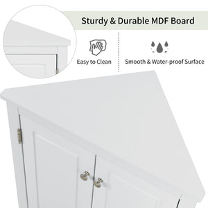 English Elm White Triangle Corner Cabinet with Adjustable Shelves, Modern MDF Freestanding Storage for Kitchen Bath WF291467AAK