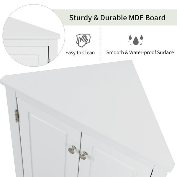 English Elm White Triangle Corner Cabinet with Adjustable Shelves, Modern MDF Freestanding Storage for Kitchen Bath WF291467AAK