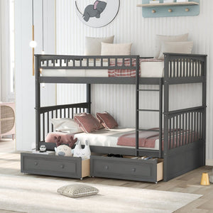 English Elm Full Over Bunk Bed Convertible Pine Frame with Storage Drawers for Kids Rooms GX000241AAE