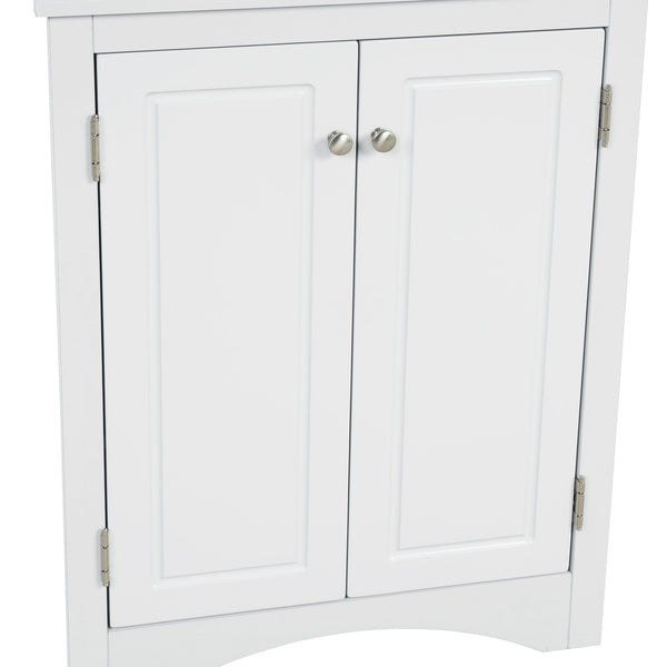 English Elm White Triangle Corner Cabinet with Adjustable Shelves, Modern MDF Freestanding Storage for Kitchen Bath WF291467AAK