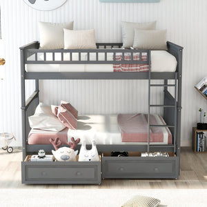 English Elm Full Over Bunk Bed Convertible Pine Frame with Storage Drawers for Kids Rooms GX000241AAE