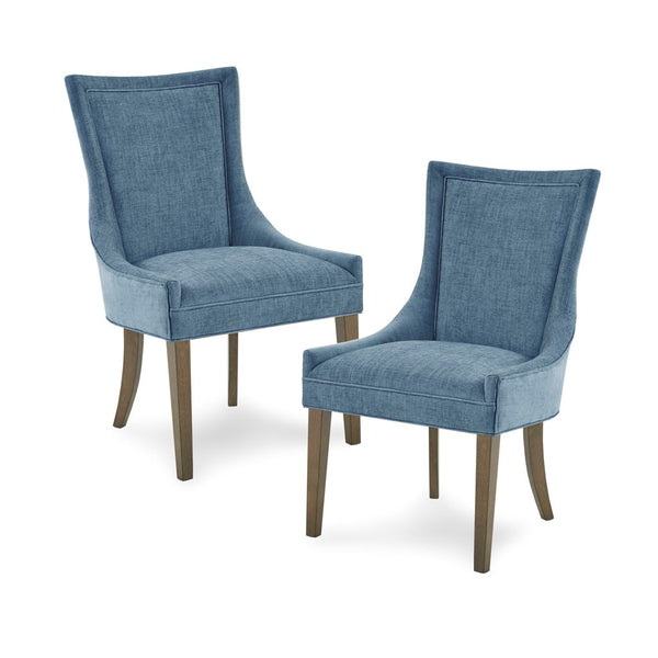 English Elm Dining Side Chair Set of 2 with High Back Upholstery, Solid Wood Grey Legs, Cushioned Comfort and Classic Style Blue 26 L x 28.25 W x 25 H B03548911