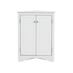 English Elm White Triangle Corner Cabinet with Adjustable Shelves, Modern MDF Freestanding Storage for Kitchen Bath WF291467AAK
