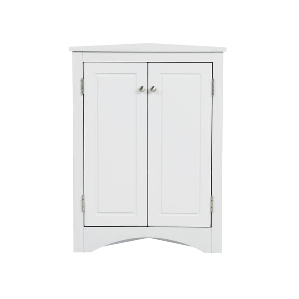 English Elm White Triangle Corner Cabinet with Adjustable Shelves, Modern MDF Freestanding Storage for Kitchen Bath WF291467AAK
