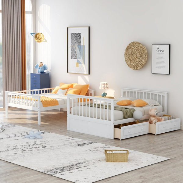 English Elm Full Over Bunk Bed Convertible Pine Frame with Storage Drawers for Kids Rooms White GX000241AAK