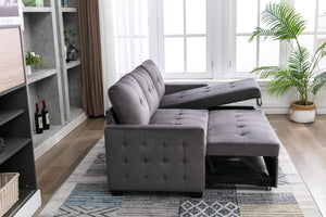 English Elm 77 Reversible 77 Inch Sectional Storage Sleeper Sofa Bed with Pull-Out Guest Bed, Velvet Plush Seating DARK GREY W120343143