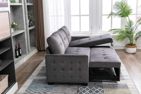 English Elm 77 Reversible 77 Inch Sectional Storage Sleeper Sofa Bed with Pull-Out Guest Bed, Velvet Plush Seating DARK GREY W120343143