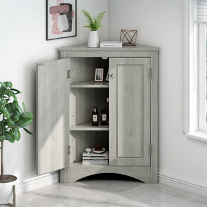 English Elm Oak Corner Floor Cabinet Triangular Freestanding Storage with Adjustable Interior Shelves N725P334664L