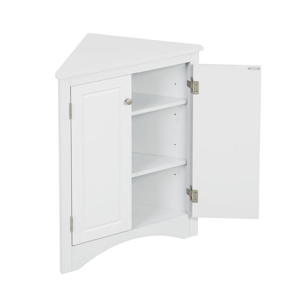 English Elm White Triangle Corner Cabinet with Adjustable Shelves, Modern MDF Freestanding Storage for Kitchen Bath WF291467AAK