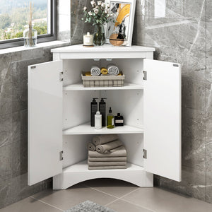 English Elm White Triangle Corner Cabinet with Adjustable Shelves, Modern MDF Freestanding Storage for Kitchen Bath WF291467AAK