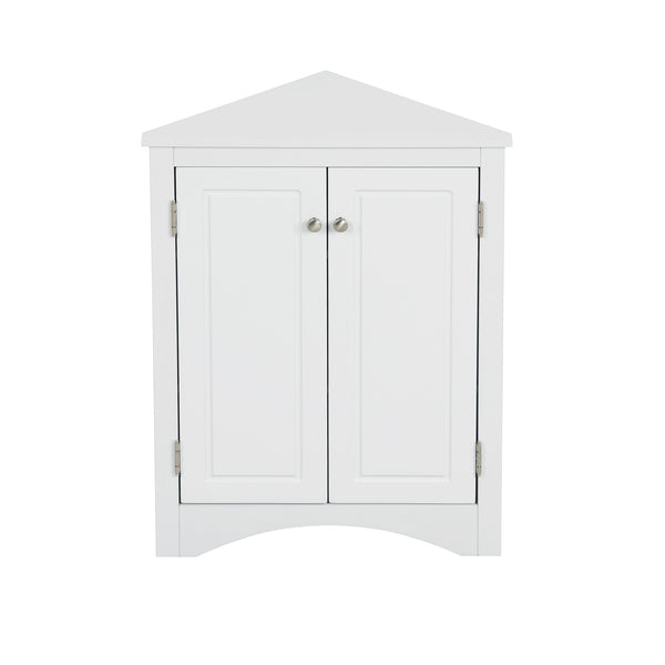 English Elm White Triangle Corner Cabinet with Adjustable Shelves, Modern MDF Freestanding Storage for Kitchen Bath WF291467AAK
