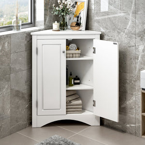 English Elm White Triangle Corner Cabinet with Adjustable Shelves, Modern MDF Freestanding Storage for Kitchen Bath WF291467AAK