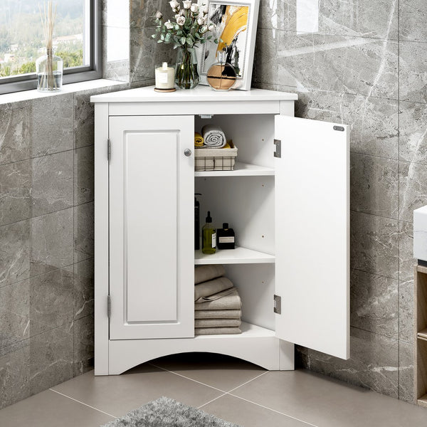 English Elm White Triangle Corner Cabinet with Adjustable Shelves, Modern MDF Freestanding Storage for Kitchen Bath WF291467AAK