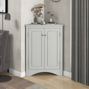 English Elm Grey Triangle Corner Cabinet with Adjustable Shelves, Freestanding Modern MDF Storage for Home WF291467AAE