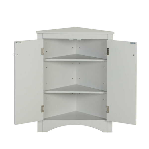 English Elm Grey Triangle Corner Cabinet with Adjustable Shelves, Freestanding Modern MDF Storage for Home WF291467AAE