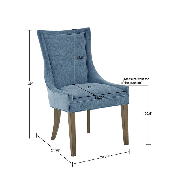 English Elm Dining Side Chair Set of 2 with High Back Upholstery, Solid Wood Grey Legs, Cushioned Comfort and Classic Style Blue 26 L x 28.25 W x 25 H B03548911