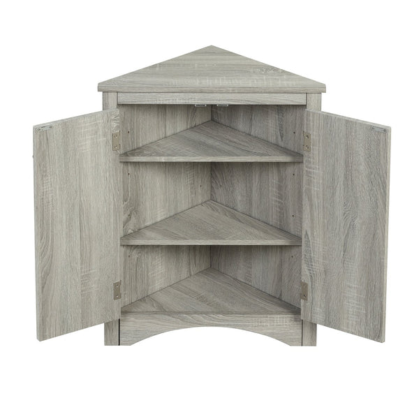 English Elm Oak Triangle Corner Cabinet with Adjustable Shelves, Freestanding Oak Storage for Bathroom & Kitchen WF291467AAL
