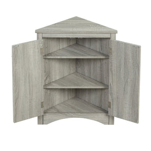 English Elm Oak Corner Floor Cabinet Triangular Freestanding Storage with Adjustable Interior Shelves N725P334664L