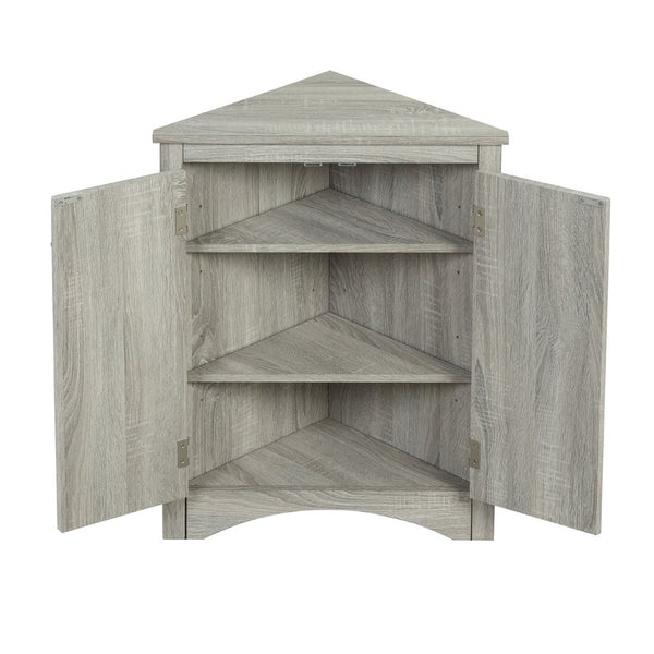 English Elm Oak Corner Floor Cabinet Triangular Freestanding Storage with Adjustable Interior Shelves N725P334664L