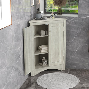 English Elm Oak Triangle Corner Cabinet with Adjustable Shelves, Freestanding Oak Storage for Bathroom & Kitchen WF291467AAL