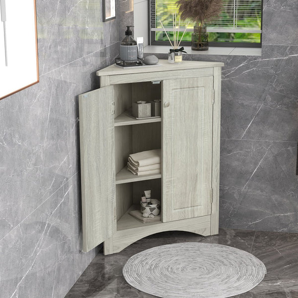 English Elm Oak Triangle Corner Cabinet with Adjustable Shelves, Freestanding Oak Storage for Bathroom & Kitchen WF291467AAL