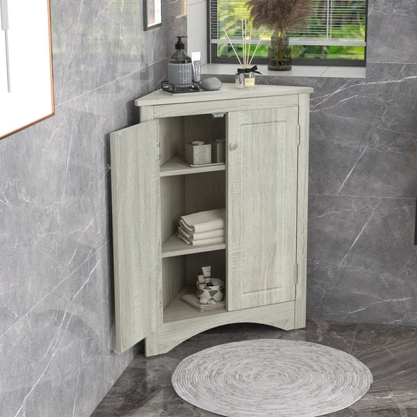 English Elm Oak Corner Floor Cabinet Triangular Freestanding Storage with Adjustable Interior Shelves N725P334664L