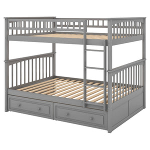English Elm Full Over Bunk Bed Convertible Pine Frame with Storage Drawers for Kids Rooms GX000241AAE