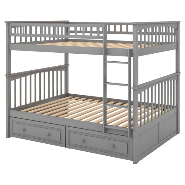English Elm Full Over Bunk Bed Convertible Pine Frame with Storage Drawers for Kids Rooms GX000241AAE