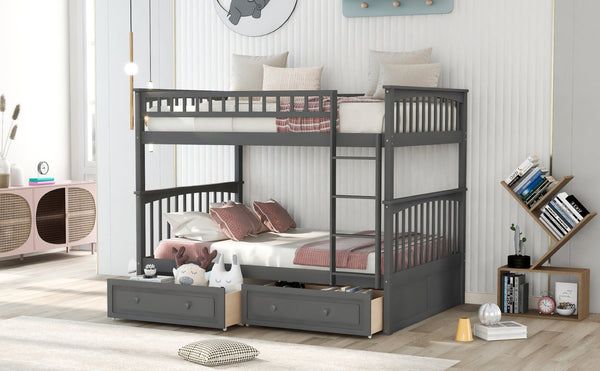 English Elm Full Over Bunk Bed Convertible Pine Frame with Storage Drawers for Kids Rooms GX000241AAE