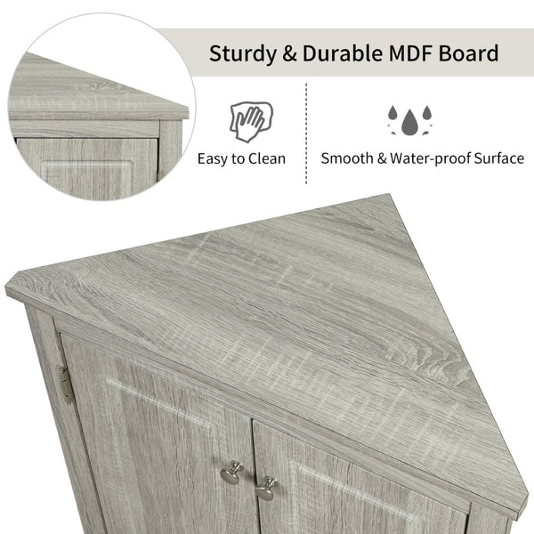 English Elm Oak Corner Floor Cabinet Triangular Freestanding Storage with Adjustable Interior Shelves N725P334664L