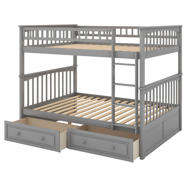 English Elm Full Over Bunk Bed Convertible Pine Frame with Storage Drawers for Kids Rooms GX000241AAE