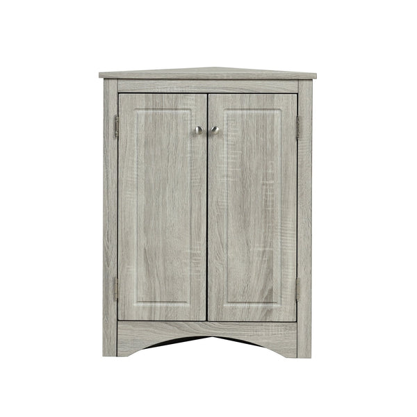 English Elm Oak Triangle Corner Cabinet with Adjustable Shelves, Freestanding Oak Storage for Bathroom & Kitchen WF291467AAL
