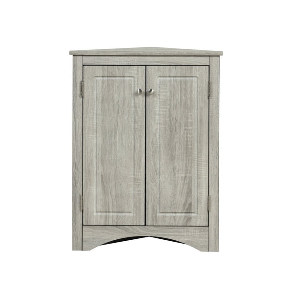 English Elm Oak Corner Floor Cabinet Triangular Freestanding Storage with Adjustable Interior Shelves N725P334664L