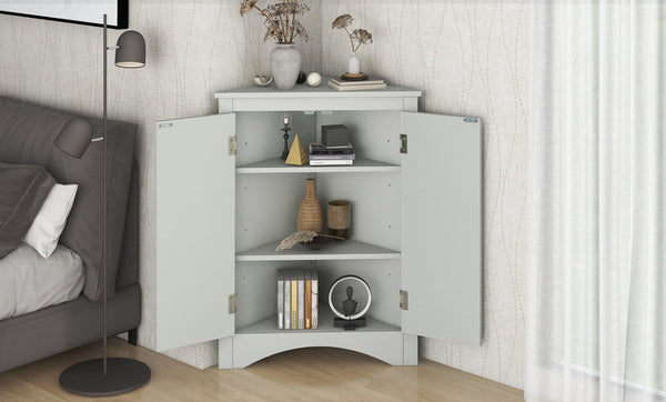 English Elm Grey Triangle Corner Cabinet with Adjustable Shelves, Freestanding Modern MDF Storage for Home WF291467AAE