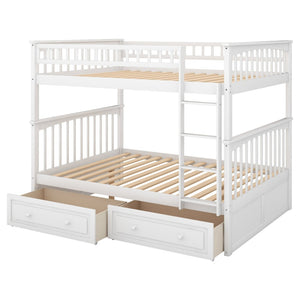 English Elm Full Over Bunk Bed Convertible Pine Frame with Storage Drawers for Kids Rooms White GX000241AAK