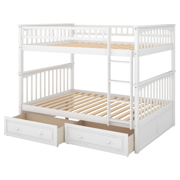 English Elm Full Over Bunk Bed Convertible Pine Frame with Storage Drawers for Kids Rooms White GX000241AAK