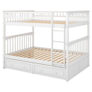 English Elm Full Over Bunk Bed Convertible Pine Frame with Storage Drawers for Kids Rooms White GX000241AAK