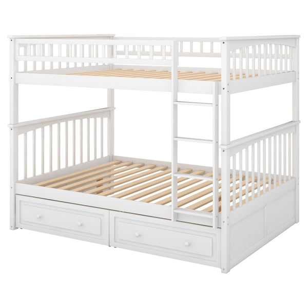English Elm Full Over Bunk Bed Convertible Pine Frame with Storage Drawers for Kids Rooms White GX000241AAK