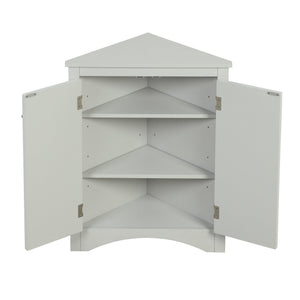 English Elm Grey Triangle Corner Cabinet with Adjustable Shelves, Freestanding Modern MDF Storage for Home WF291467AAE