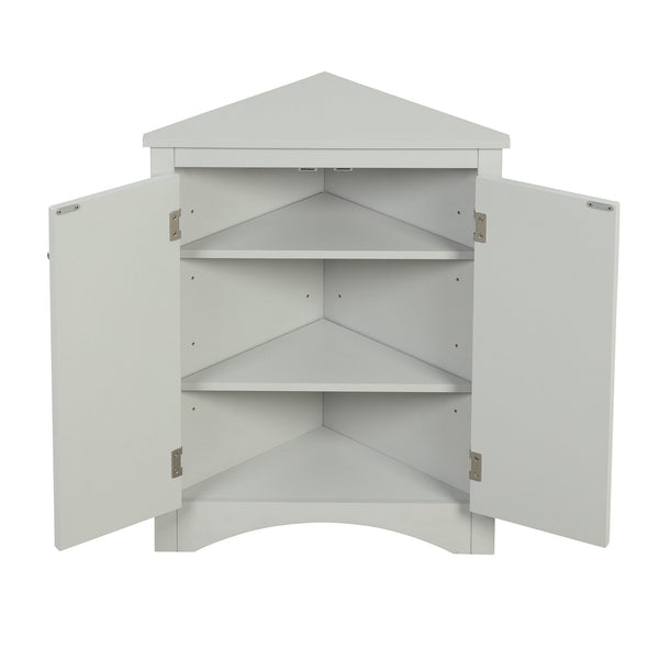 English Elm Grey Triangle Corner Cabinet with Adjustable Shelves, Freestanding Modern MDF Storage for Home WF291467AAE