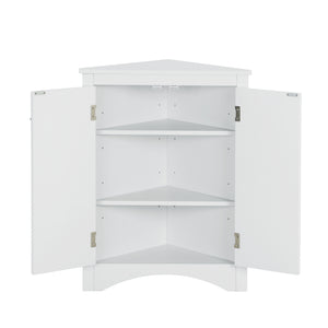 English Elm White Triangle Corner Cabinet with Adjustable Shelves, Modern MDF Freestanding Storage for Kitchen Bath WF291467AAK