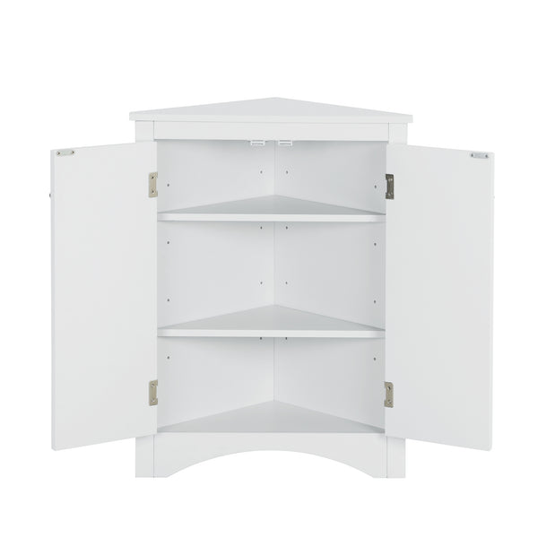 English Elm White Triangle Corner Cabinet with Adjustable Shelves, Modern MDF Freestanding Storage for Kitchen Bath WF291467AAK