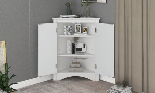 English Elm White Triangle Corner Cabinet with Adjustable Shelves, Modern MDF Freestanding Storage for Kitchen Bath WF291467AAK